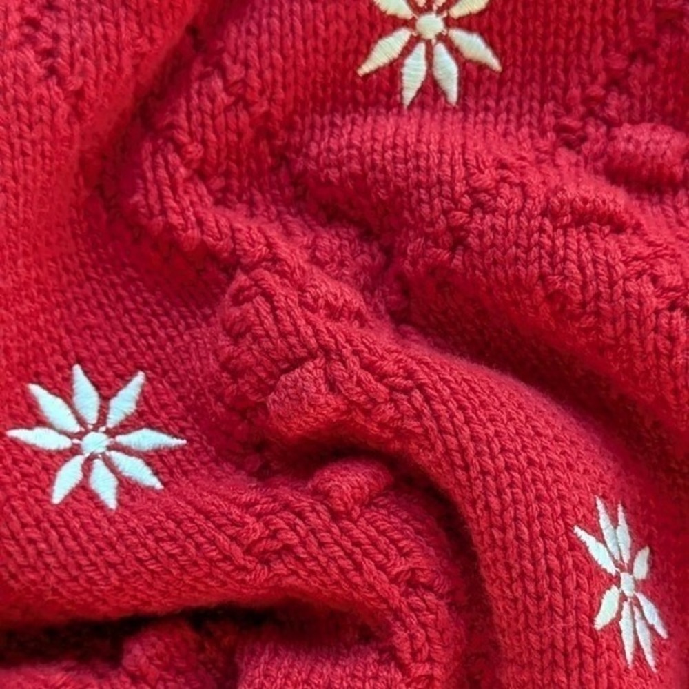 Talbots Embroidered Snowflake Christmas Cardigan Red Sz S - Picture 7 of 9